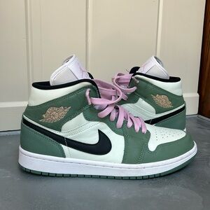Air Jordan 1 Mid Dutch Green White Pink Women’s